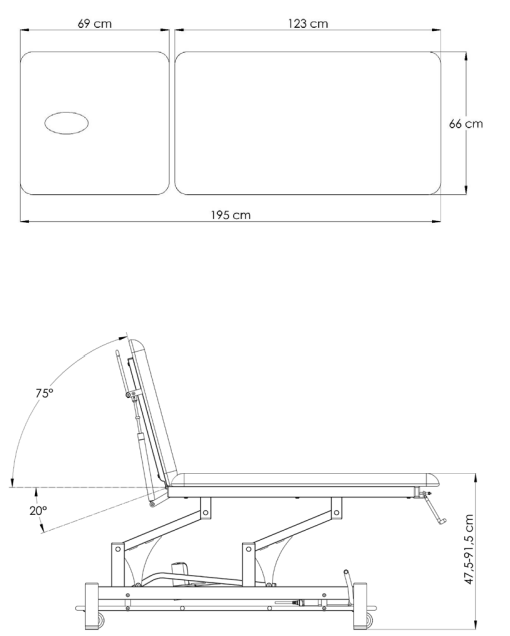 Table électrique 2 plans PLUTON dossier proclive/déclive