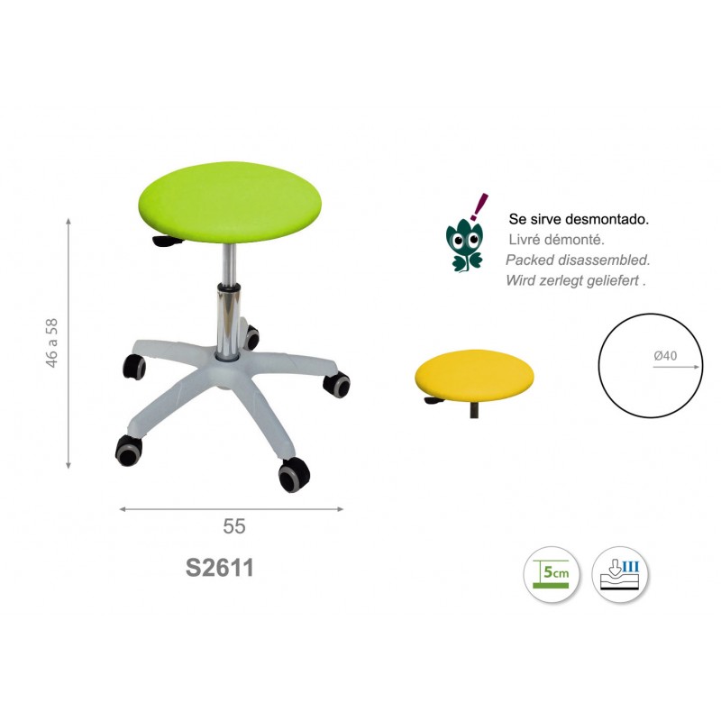 Tabouret S2611 circulaire base grise Ecopostural - Reglage - Elite Medicale