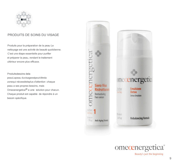 Lot de 10 flyers les produits cosmétiques OMEOENERGETICA 148x148MM + présentoir 