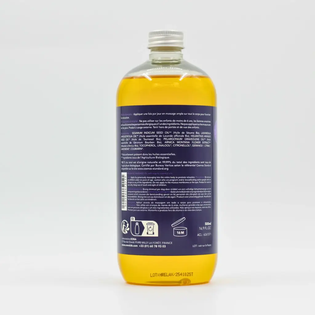 Huile de massage relaxante bio Eona 500 ml