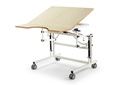Table Ergothérapie 2 sections avec 1 plateau inclinable  et 1 plateau fixe incurvé roulettes, réglable en hauteur, 90x90cm 