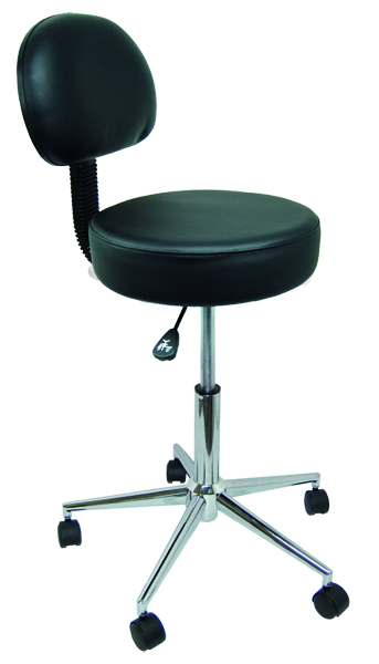 Tabouret avec dossier Eco one sur roulettes piètement métal, sellerie cousue, couleur noir