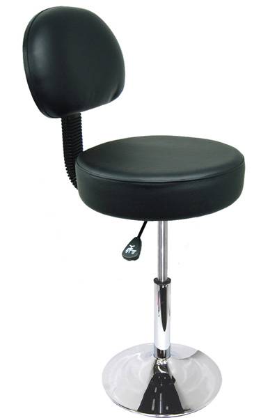 Tabouret avec dossier Eco one sur socle Chromé, sellerie cousue, couleur noir